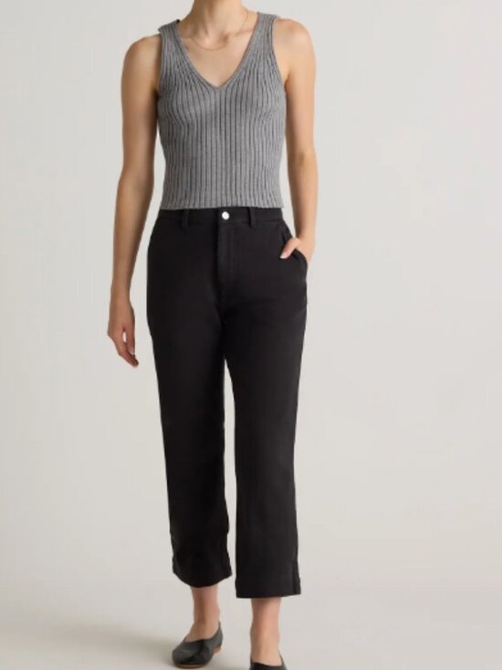 Quince Denim - Quince Organic Stretch Cotton Twill Straight Leg Cropped Pants Black 10 NWT